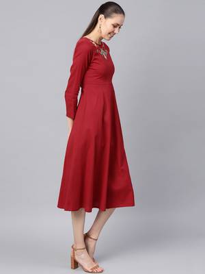 Maroon Front Embroidered Maxi 4