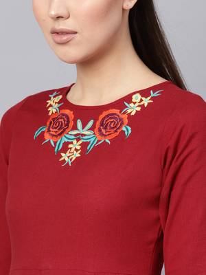Maroon Front Embroidered Maxi 5
