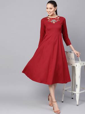 Maroon Front Embroidered Maxi 6