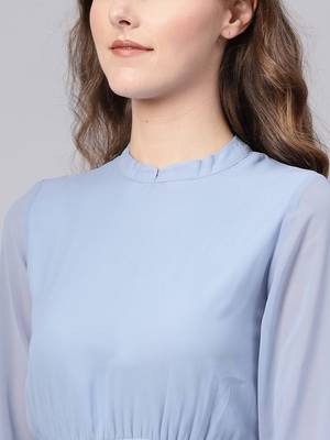 Blue Mandrain Collar Pleated Skater Dress 5