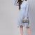Blue Mandrain Collar Pleated Skater Dress