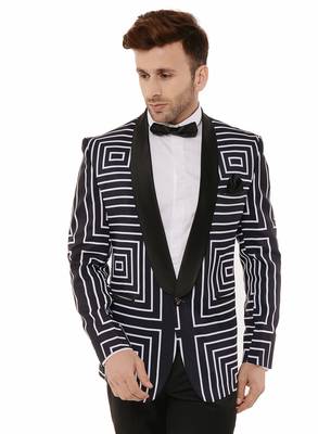 Black Printed Blended Cotton Stitched Men Blazers 1