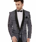 Black Printed Blended Cotton Stitched Men Blazers