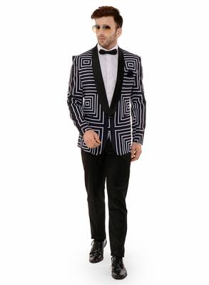 Black Printed Blended Cotton Stitched Men Blazers 2