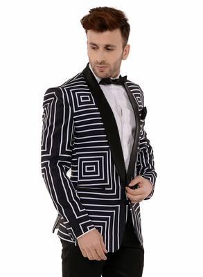 Black Printed Blended Cotton Stitched Men Blazers 3
