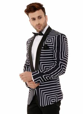 Black Printed Blended Cotton Stitched Men Blazers 4
