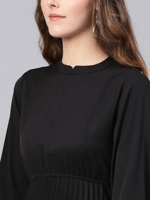 Black Mandrain Collar Pleated Skater Dress 5