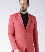 Red Plain Viscose Stitched Men Blazers