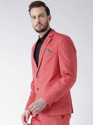 Red Plain Viscose Stitched Men Blazers 3