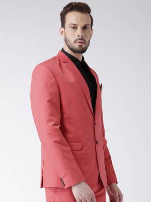 Red Plain Viscose Stitched Men Blazers 4
