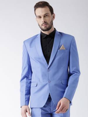 Blue Plain Viscose Stitched Men Blazers 1