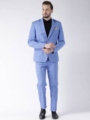 Blue Plain Viscose Stitched Men Blazers 2