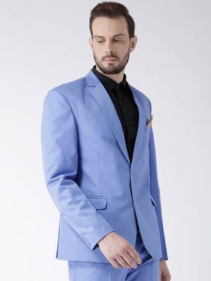 Blue Plain Viscose Stitched Men Blazers 3