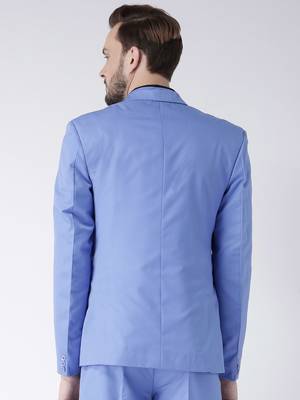 Blue Plain Viscose Stitched Men Blazers 5