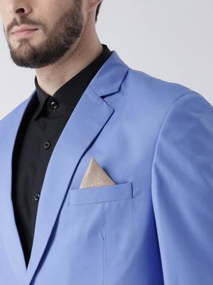 Blue Plain Viscose Stitched Men Blazers 6