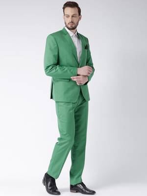 Green Plain Viscose Stitched Men Blazers 2
