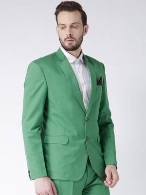 Green Plain Viscose Stitched Men Blazers 4