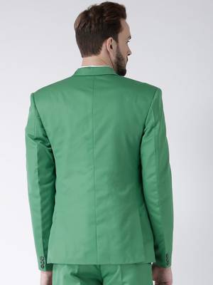 Green Plain Viscose Stitched Men Blazers 5