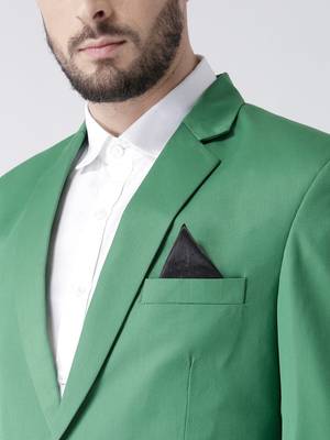 Green Plain Viscose Stitched Men Blazers 6