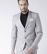 Grey Plain Linen Stitched Men Blazers
