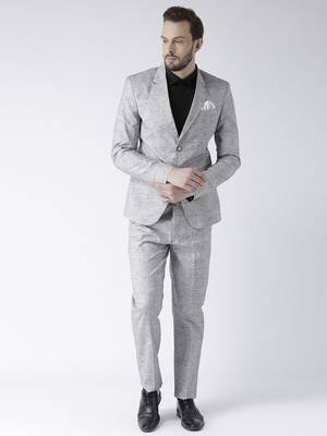 Grey Plain Linen Stitched Men Blazers 2