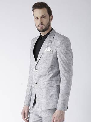 Grey Plain Linen Stitched Men Blazers 3