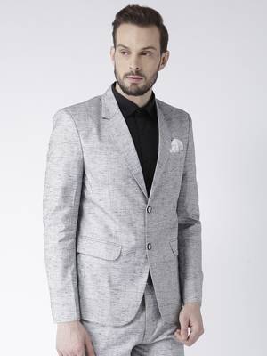 Grey Plain Linen Stitched Men Blazers 4