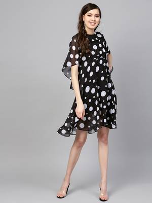 Black Polka Flared Sleeve Dress 1