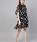 Black Polka Flared Sleeve Dress