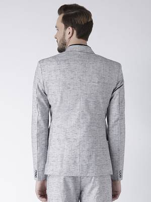Grey Plain Linen Stitched Men Blazers 5