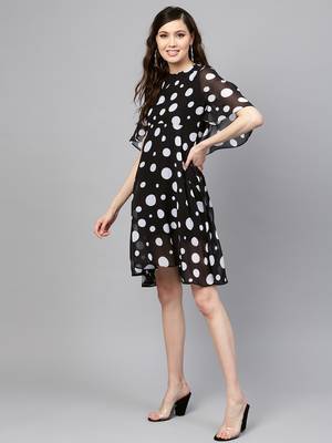 Black Polka Flared Sleeve Dress 2