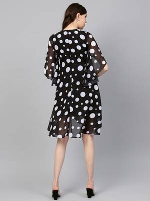 Black Polka Flared Sleeve Dress 3