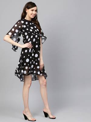 Black Polka Flared Sleeve Dress 4