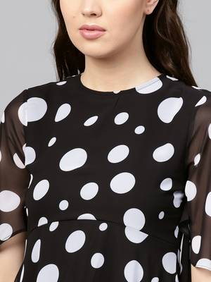 Black Polka Flared Sleeve Dress 5
