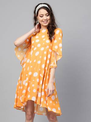 Yellow Polka Flared Sleeve Dress 1