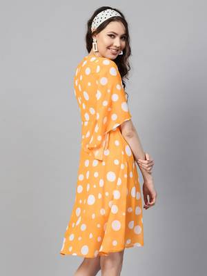 Yellow Polka Flared Sleeve Dress 3