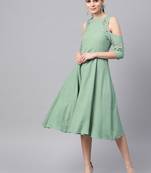 green Embroidered Cold Shoulder Dress