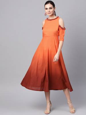 Orange & Brown Ombre Cold Shoulder Maxi 1