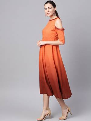 Orange & Brown Ombre Cold Shoulder Maxi 2