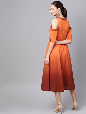 Orange & Brown Ombre Cold Shoulder Maxi 3