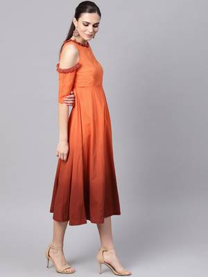 Orange & Brown Ombre Cold Shoulder Maxi 4