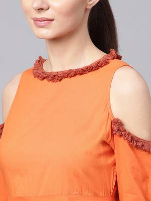 Orange & Brown Ombre Cold Shoulder Maxi 5
