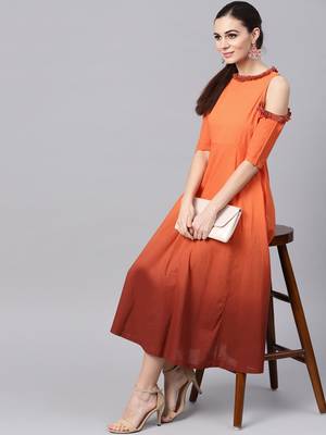 Orange & Brown Ombre Cold Shoulder Maxi 6