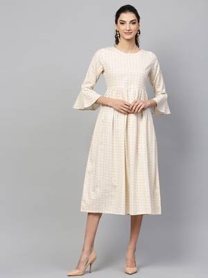 Beige Gathered Dress 1