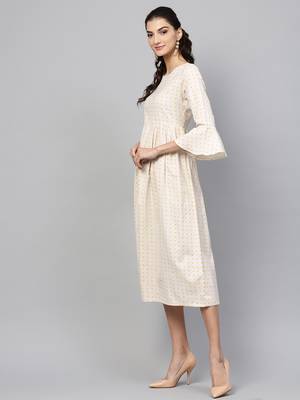 Beige Gathered Dress 2