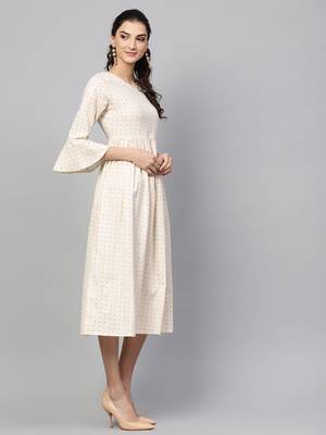 Beige Gathered Dress 4