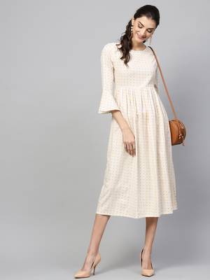 Beige Gathered Dress 6