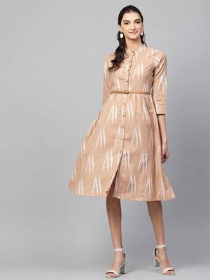 Brown ikat Front Open Belted Dress 1