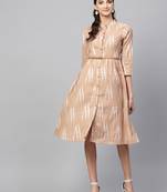 Brown ikat Front Open Belted Dress