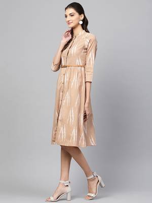 Brown ikat Front Open Belted Dress 2